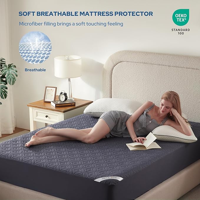 BEDLORE Waterproof Mattress Protector, Queen Size Mattress Pad with Deep Pocket 6"-18" Depth, Soft Dirt-Proof Double Bed Mattress Cover for Bedroom, College Dorm, Hotel (Navy Blue)