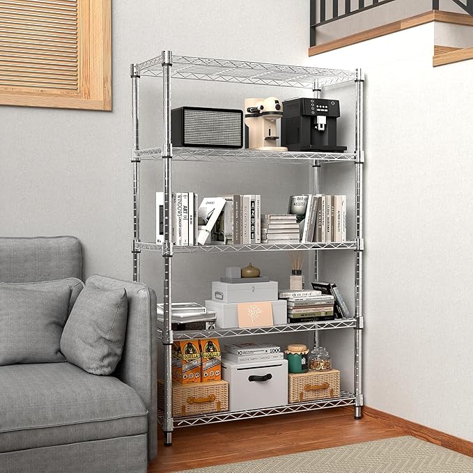 M MZG 1250 lbs Steel Heavy Duty 5-Tier Utility Shelving Unit Steel Organizer Wire Rack for Home,Kitchen,Office,Chrome (13.7" D x 23.6" W x 62.4" H) - Image 6