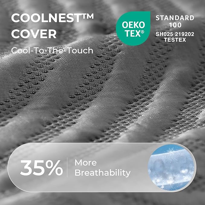Sweetnight CoolNest 14 Inch King Size Mattress, Cooling King Memory Foam Mattress for Cool Night Sleep, 5-Zone Ergo Support for Pressure Relief, Medium, CertiPUR-US Certified