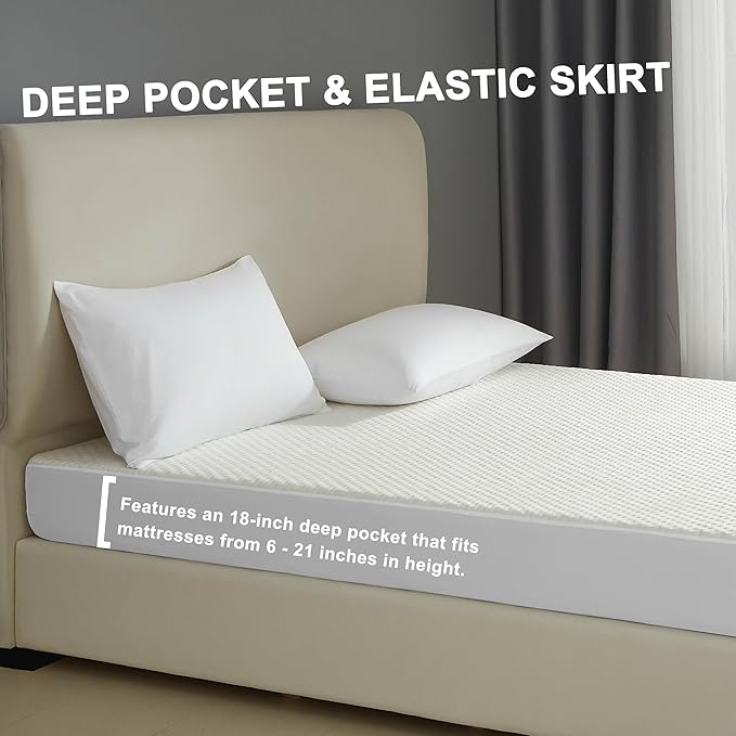 Queen Mattress Protector, 100% Waterproof & Breathable Rayon derived from Bamboo, 3D Air Fabric Cooling Viscose Bed Cover Noiseless, 18-21" Deep Pocket