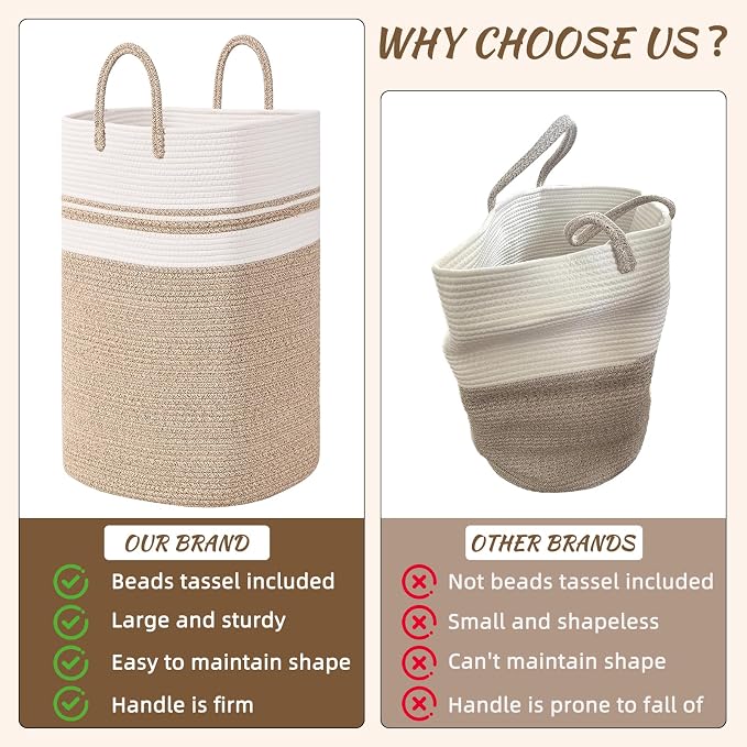 Woven Laundry Basket for Clothes, 65L Large Rectangle Laundry Hampers, Nursery Storage Basket for Toys, Tall Dirty Clothes Hamper for Bedroom Aesthetic, Bathroom, Laundry Room - Image 3