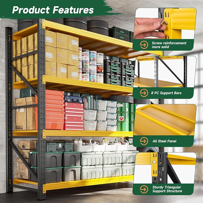 Letaya 6000LBS Heavy Duty Storage Shelves,79" W Metal Garage Shelving Units,4 Tier Large Tall Industrial Shelving,Adjustable Utility Rack Shelf for Warehouse,Basement (Yellow, 79" W x 24" D x 79" H) - Image 5