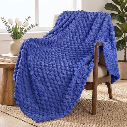 Exclusivo Mezcla Fleece Throw Blanket for Couch, Extra Large Fuzzy Cobalt Blue Bed Blankets, Soft Cozy Plush Sofa Throws for All Seasons, 50x60 Inches