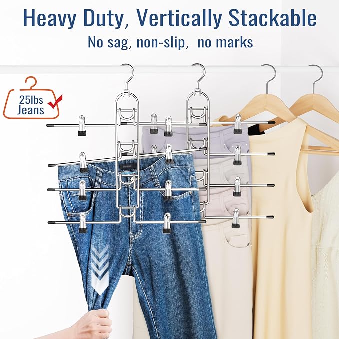 Pants Hangers With Clips, Newly Upgraded Detachable Space Saving Hangers for Skirts, Shorts & Trousers with Non slip clip,Heavy Duty Skirt Hangers - Hanging Closet Organizer And Storage,Patent Pending - Image 4