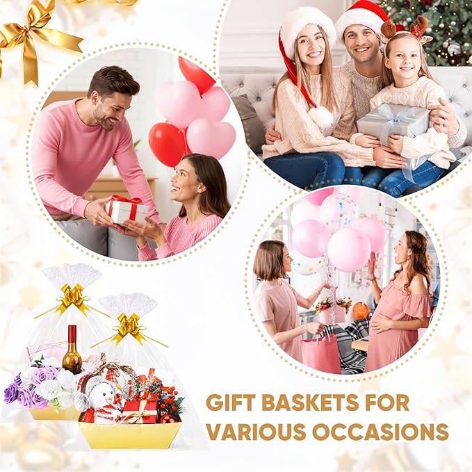 AFOROEOA 10PACK Gold Baskets For Gifts Empty, 10x12” Thick Gift Basket with 10 Bows 10 Bags Empty Gift Baskets for Christmas, Valentine’s Day, Easter, Birthdays, Valentine’s Day Wrapping Gift - Image 7