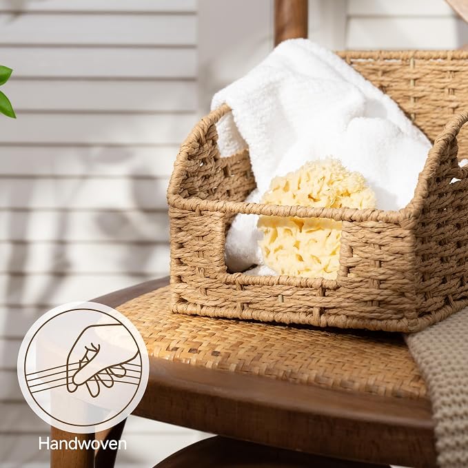 StorageWorks Paper Rope Pantry Storage Baskets, Wicker Baskets with Built-in Handles, Handwoven Shelf Baskets for Organizing, Pantry Organizers and Storage, Natural, 3 Pack - Image 4