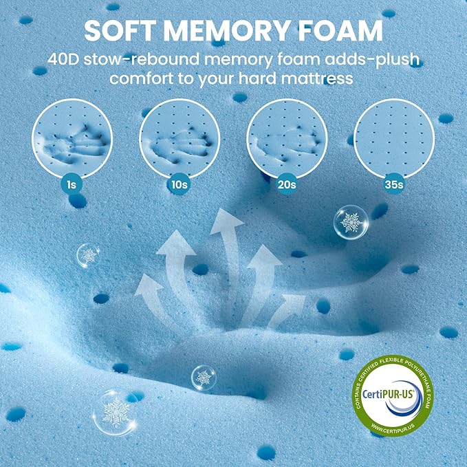 BedStory Cooling Mattress Topper Twin XL, 3 Inch Gel Infused Memory Foam Topper with Cool-to-Touch Removable Cover, Pressure Relief & Deep Refresh Sleep, CertiPUR-US Certified