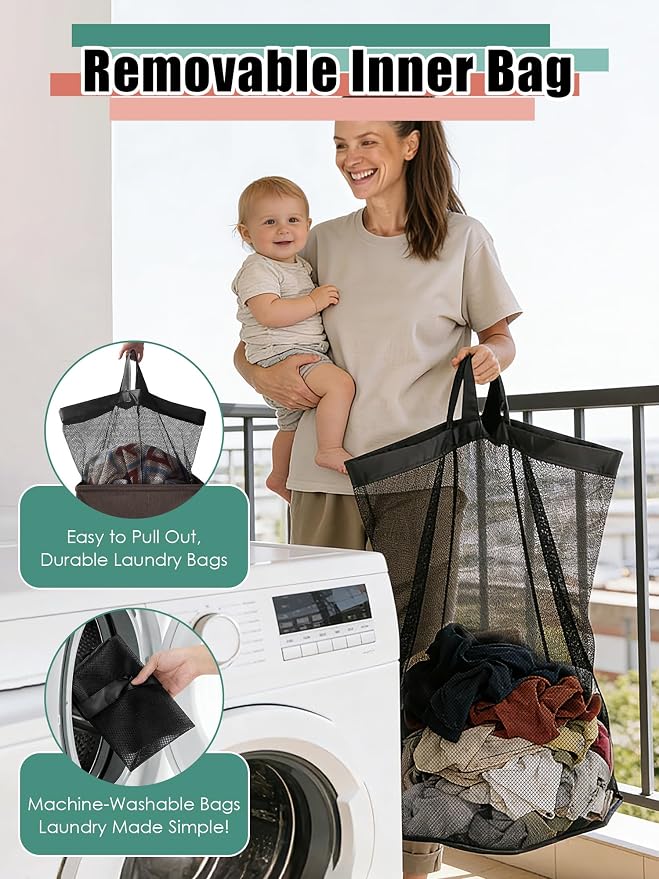 WTREE Laundry Hamper with Lid, Reinforced Sturdy Clothes Hamper with Anti-Puncture Base, Large Collapsible Laundry Basket with Removable Liner Bag, Tall Dirty Clothes Bin for Family, 100L Chocolate - Image 3