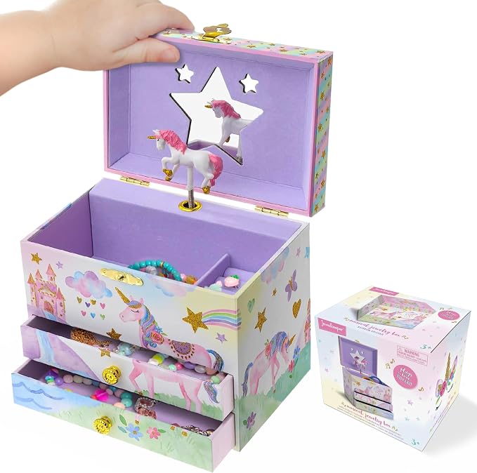 Jewelkeeper Enchanting Unicorn Musical Jewelry Box for Girls - Sparkling Rainbow Design Music Box with 2 Pullout Drawers to Store Earrings, Necklace and Bracelets - Plays The Beautiful Dreamer Tune by Jewelkeeper