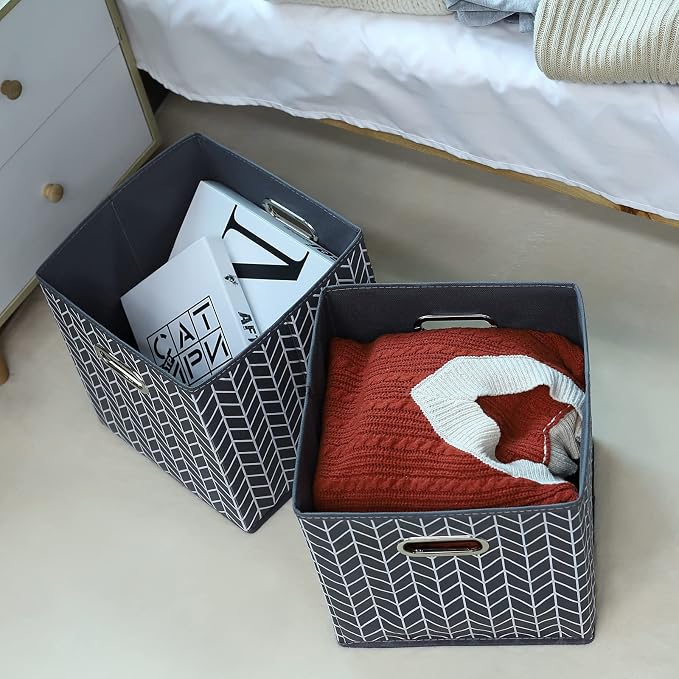 11 Inch Cube Storage Bins , Fabric Cube Organizer Bins with Handle, Foldable Cube Bins for Cloth or Accessary Storage, 11x11x11 set of 6,（Gray Wave） - Image 3