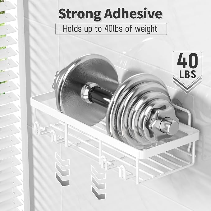 Liuoud 10 Pack Shower Caddy Organizer Rack Shelf for Inside Shower, Self Adhesive Wall Storage Basket Rustproof Stainless Steel Shampoo Holder Bathroom Accessory Decor Set, White - Image 4