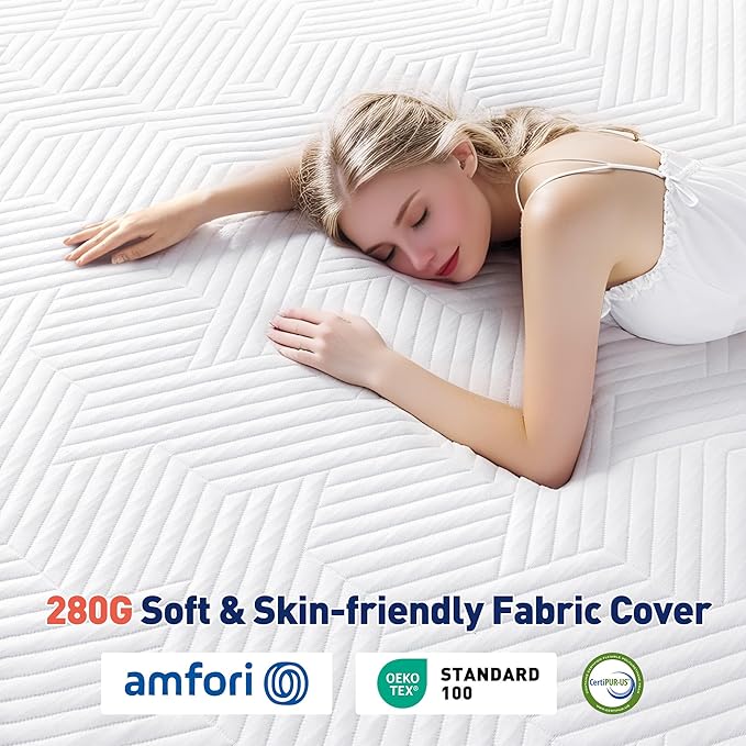 EnHomee Memory Foam Mattress Topper,3 Inch Full Mattress Topper Pressure Relief with Cooling Gel and Removable & Washable Embossed Cover, CertiPUR-US & Oeko-TEX Certified, White, Full