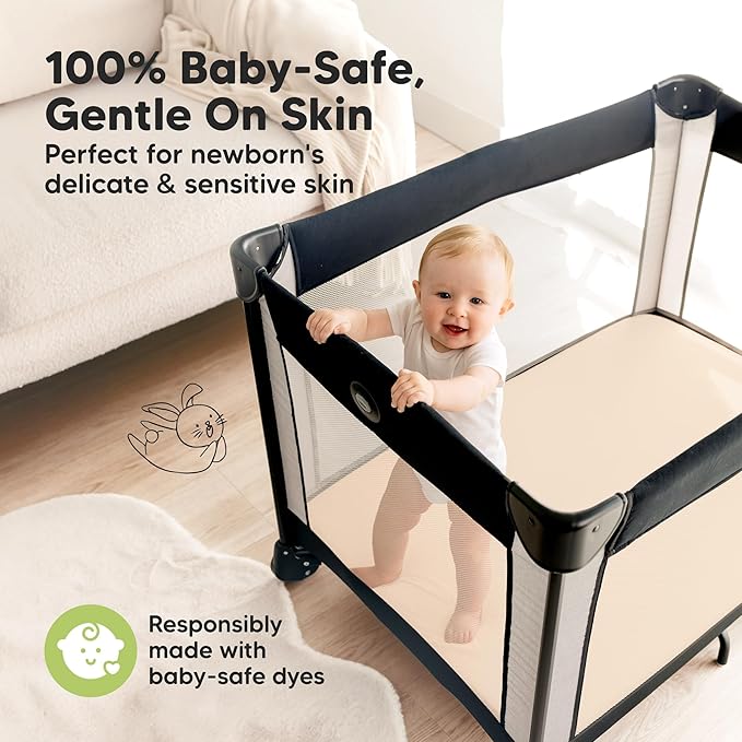 Pack and Play Sheets Fitted - 2-Pack Mini Crib Sheets for Pack N Play Mattress 38x26, Soft & Cozy, Neutral Toddler Playard Bedding, Snug Fitted Mini Baby Crib Mattress Cover Boy, Girl (Cameo)