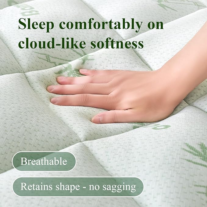 Full Mattress Topper, Viscose Derived from Bamboo Thick Pillow Top Mattress Pad with Deep Pocket, Naturally Cooling for Hot Sleepers, Soft for Back Pain Relief, Premium Green