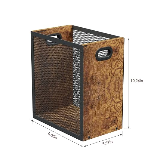 Small Trash Can, Retro Garbage Can With Handle, Iron and Wood Combination Office Trash Can, Industrial Style Design Wastebasket Bin for Bathroom, Laundry Room, Kitchen, Office, Dorm(2.2 Gallon) - Image 8