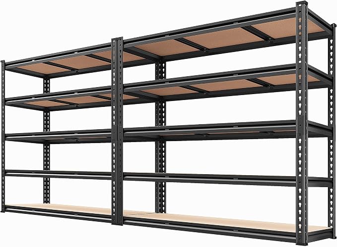 REIBII 48" W Garage Shelving 3080LBS Storage Shelves 5 Tier Heavy Duty Shelving Adjustable Garage Shelves for Basement, Warehouse, Commercial, Easy Assemble, 48" W x 72" H x 24" D, 2PC by REIBII