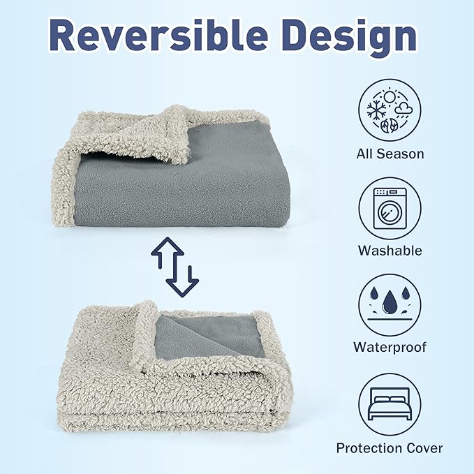 Catalonia Waterproof Blanket for Bed, Washable Leakproof Protector Cover, Reversible Throw Blanket for Couch Sofa, Stain Proof Blanket Pad, 60X80 inches, Grey
