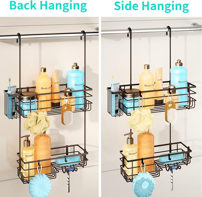 HapiRm Hanging Shower Caddy Organizer - No Drilling Shower Shelves with Hooks and Toothbrush Holder, Rustproof 304 Stainless Steel Bathroom Organizer - Bronze - Image 3