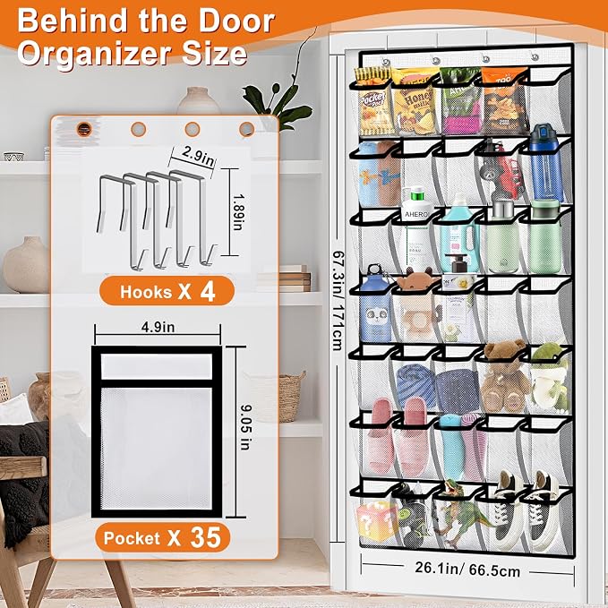 Aheroi 35 Pockets Large Over the Door Organizer, Breathable Mesh Pockets Shoe Organizer, Hanging Shoe Organizers Mesh Closet Shoe Holder Hanger Holds Up to 40 lbs, Space Saving Shoe Rack - Image 2