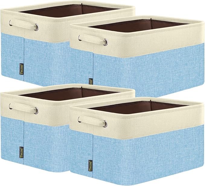 BALEINE 4 Pack Fabric Closet Storage Bins for Shelves, Linen Closet Organizers and Storage, Decorative Baskets for Organizing, Shelf, Clothes, Home, Office (Skyblue, 14''x10''x8.5'') by BALEINE
