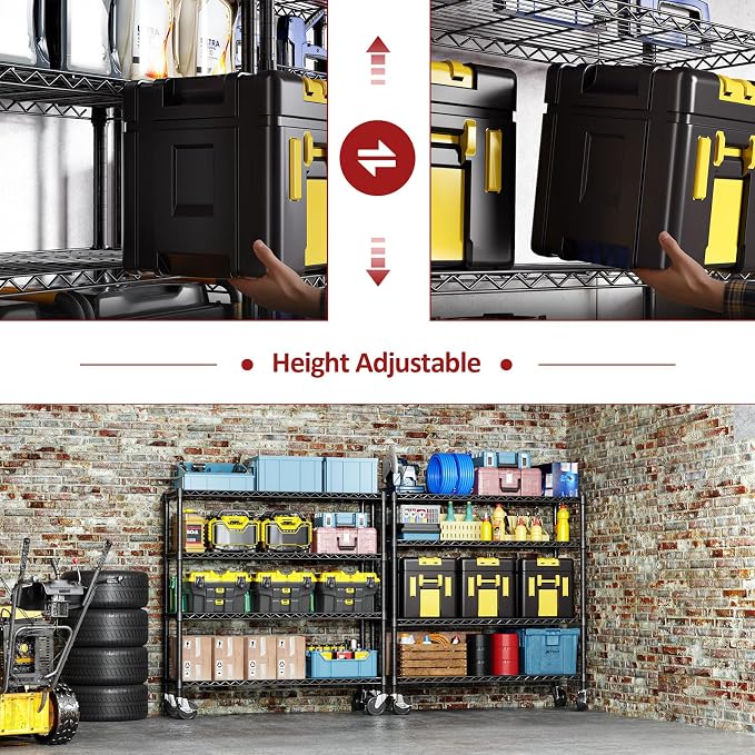 IZEUK 4-Tier Adjustable Heavy Duty Metal Storage Shelving Unit, Wide Utility Rack Organizer for Garage, Kitchen, Office, Basement, Warehouse (Black, 15.7" D x 33.5" W x 70.5" H) - Image 5