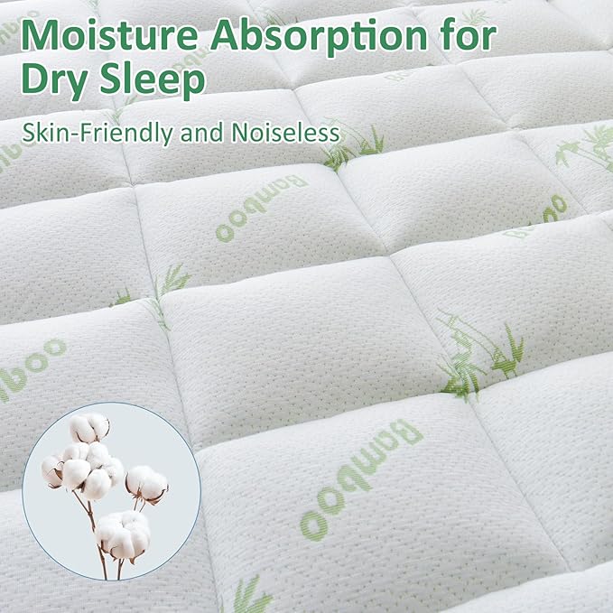 oaskys Mattress Topper Twin Size - Cooling Extra Thick Breathable Viscose Made from Bamboo Mattress pad - Soft Quilted Fitted Mattress Cover with Down Alternative Fill (8-21”Deep Pocket)