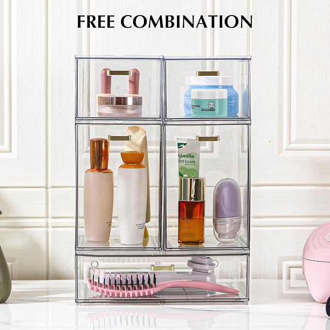 LALOBLUE Set of 5 Stackable Storage Drawers, Clear Acrylic Organizer Bins for Beauty Supplies, Perfect for Makeup Vanity, Undersink, Kitchen, Cabinet,Pantry Organization and Storage - Image 7