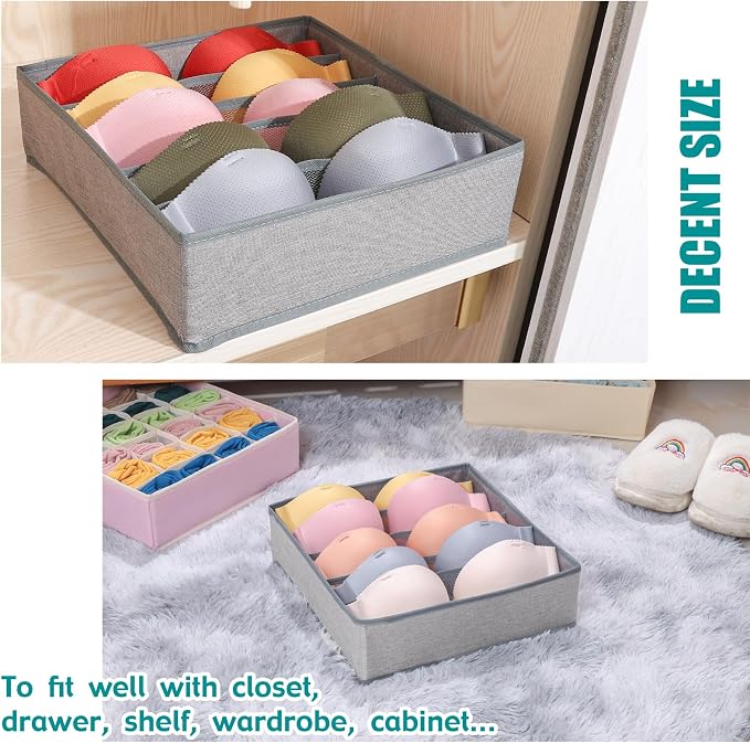 Drawer under Cabinet Clothes Organizer 5 Cell Foldable Storage Cubes Underwear Drawer Organizer Dividers Storage Boxes for Bra, Underwear（Grey） - Image 3