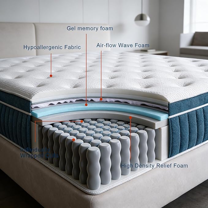 Full Size Mattress - 12 inch Hybrid Full Mattress in a Box, Memory Foam Mattress with Pocket Springs, Medium Firm, Pressure Relief & Motion Isolation, CertiPUR US Certified, 100 Nights Trial