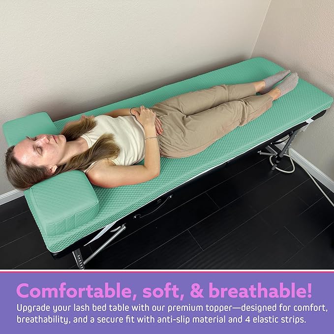Lash Bed Foam Topper – 2.5 Inch Thick Memory Foam Massage Table Pad with Corner Straps & Anti-Slip Base, Comfortable Spa or Facial Bed Topper for Lash Extensions & Salon Use – Teal