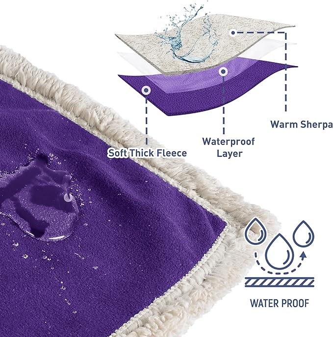 Catalonia Waterproof Bed Blanket, Washable Leakproof Bed Cover for Couples, Reversible Protector Blanket for Couch Sofa, Stain Proof Blanket Pad for Adults, 50X60 inches, Purple