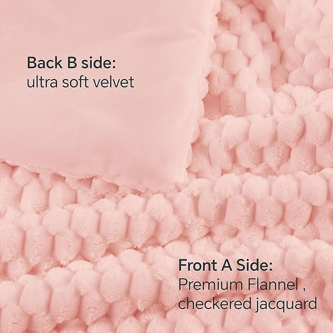 Fluffy King Comforter Set - Luxury Fuzzy Brushed Plaid Pattern Bedding Comforter Sets, Fluffy Velvet Comfort Set Pink, 3 Pieces, Soft Winter Comforter King