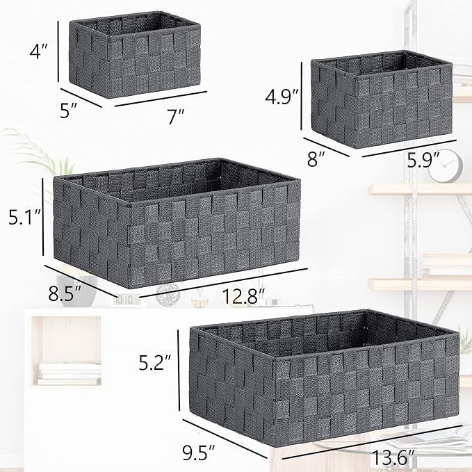 Posprica Woven Storage Baskets for Organizing 6 Pack, Large&Small Storage Cube Bins Set for Bathroom, Storage Boxes Container for Drawer, Closet, Shelf, Dresser, Dark Grey - Image 4