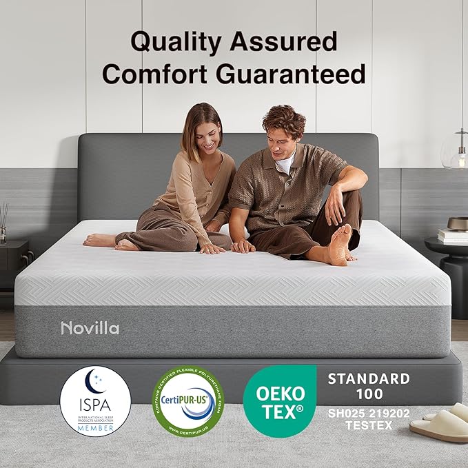 Novilla 14 Inch Queen Size Gel Memory Foam Mattress in a Box, Pressure Relieving & Plush Comfort, Bliss, Grey