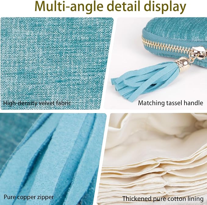 ASINGYER Travel Jewelry Storage Bag for Women, Velvet Portable Jewelry Organizer with Tassel Zipper, Small Pouches for Bracelets Necklaces Rings Earrings, Wedding Gift for Women (Sky blue) - Image 5