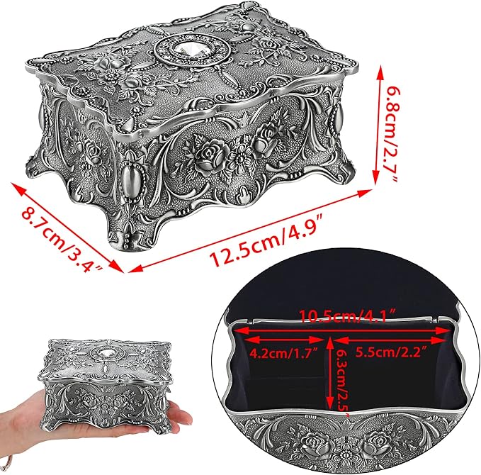 Hipiw Vintage Jewelry Organizer Box - Metal Trinket Storage Box Ornate Treasure Chest Box Jewelry Decorative box Keepsake Gift Box Case for Women,4.9"x3.4"x2.7" - Image 7
