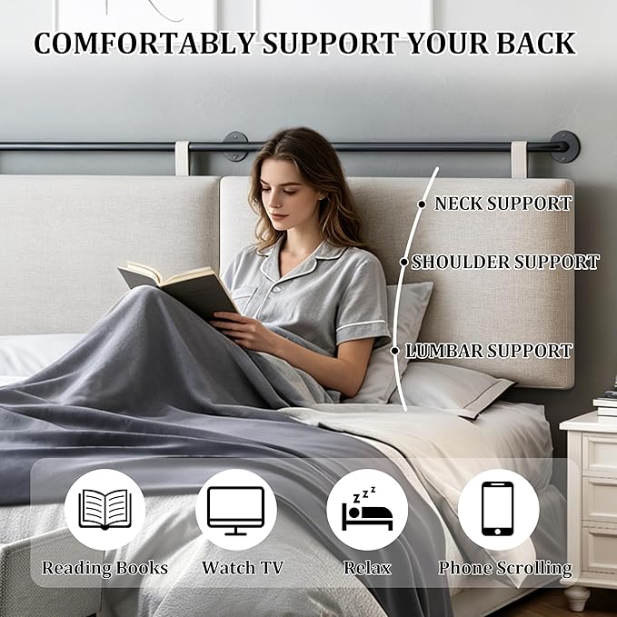 BSHOMGI Headboards Queen Size Bed Headboard Wall Mounted Headboards for Bed with Linen Upholstery Cabeceras De Cama Hanging Headboard for Bedroom (Beige, Queen)
