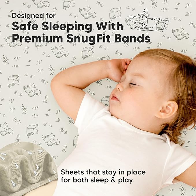 Pack and Play Sheets Fitted - 2-Pack Mini Crib Sheets for Pack N Play Mattress 38x26, Soft & Cozy, Neutral Toddler Playard Bedding, Snug Fitted Mini Baby Crib Mattress Cover Boy, Girl (Pine Grove)
