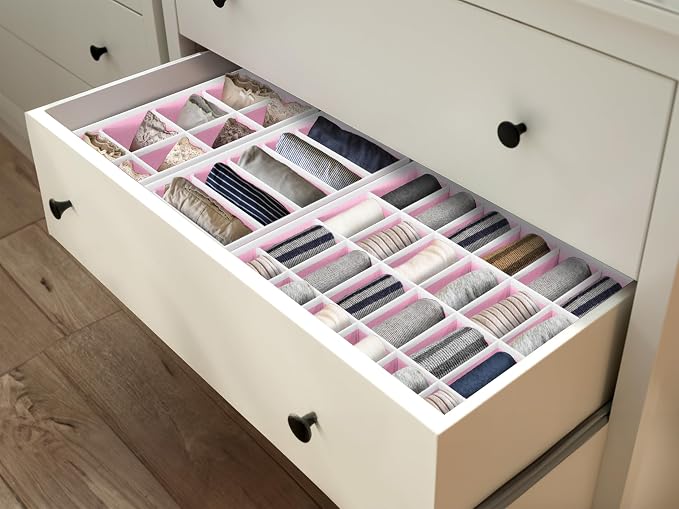 Simple Houseware 4-Pack Drawer Organizer Set - Closet Dividers for Underwear, Socks, Bras, Scarves, Ties - Foldable Non-Woven Storage Boxes, Pink - Image 9