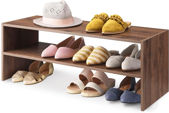 Whitmor Wood Stackable 2-Shelf Shoe Rack, Walnut, 31 inches by Whitmor