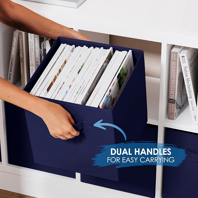 Storage Cubes Pack Of 8 - Standard Size Cube Storage Bin 10.5x10.5x11 With Dual Handles For Easy Carrying- Fabric Storage Bins Collapsible (Navy) - Image 4