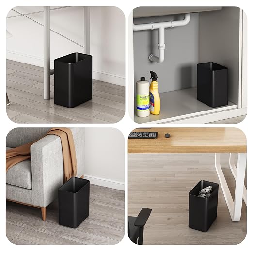 TIPGO Small Metal Trash Can, 2.1 Gallon Slim Trash Can for Bathroom, Wastebasket Garbage Bin for Bedroom, Office, Kitchen, Under Sink (Matte Black) - Image 5