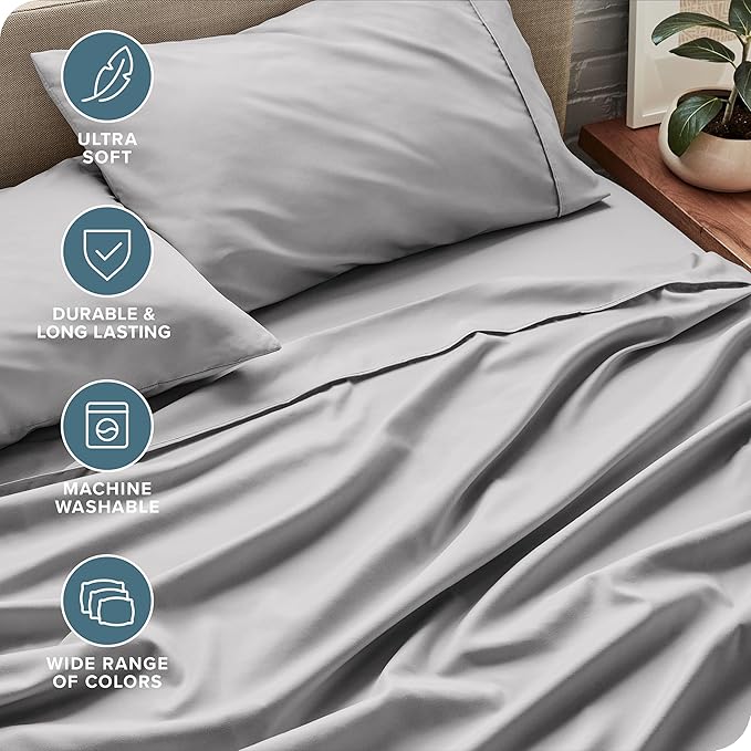 Bare Home Twin XL Sheet Set - 1800 Ultra-Soft Microfiber Twin Extra Long Bed Sheets - Double Brushed - Deep Pockets - Easy Fit - 3 Piece Set - Bedding Sheets & Pillowcases (Twin XL, Light Grey)