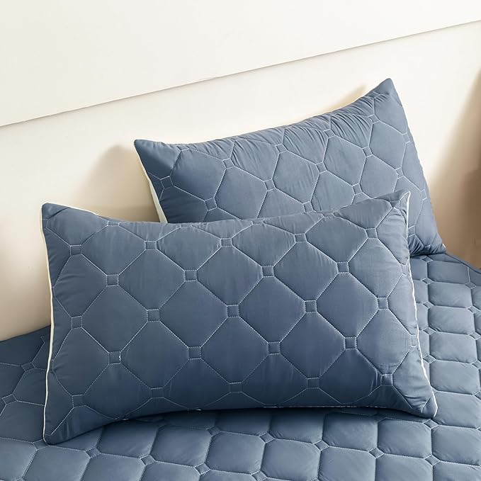 Queen Mattress Protector Waterproof, 18” Deep Pocket Fitted Sheet Queen+2pcs Pillow Cases - Leakproof, Oeko-TEX Certified, Breathable & Noiseless,Machine Washable (Blue)