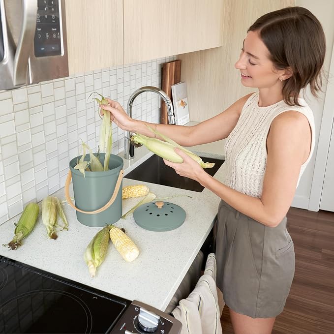 Beautiful Kitchen Compost Bin with Smell Proof Lid - Rust Proof and Odorless Compost Bucket for Your Countertop with No Smell Filters - Easy to Clean 1.1 Gallon Bin Looks Great On Any Kitchen Counter - Image 2