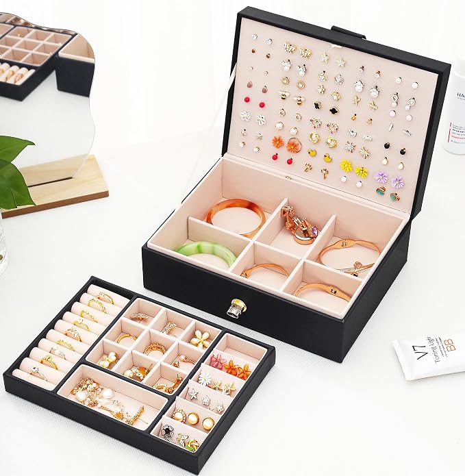 QBestry Womens Earrings Jewelry Box for Girls Jewelry Earring Organizer Box Earring Holder Organizer for Girls Jewelry Organizer Boxes for Women Girls Stud Earrings Organizers Jewelry Box Black - Image 2