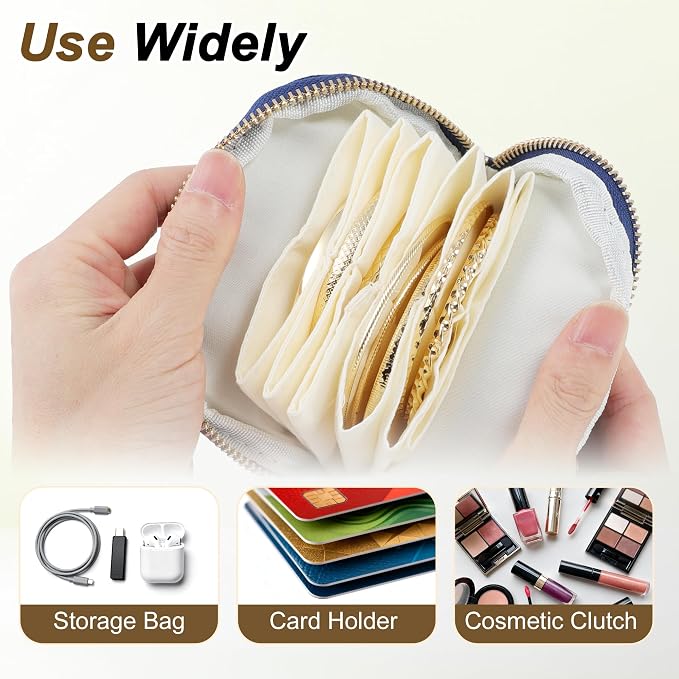VOCOSTE Travel Jewelry Case, Portable Jewelry Organizer with 6 Independent Layers, Small Pouch Bag for Necklace Bracelet Rings Earring Storage, Women Gift Idea, Blue - Image 2