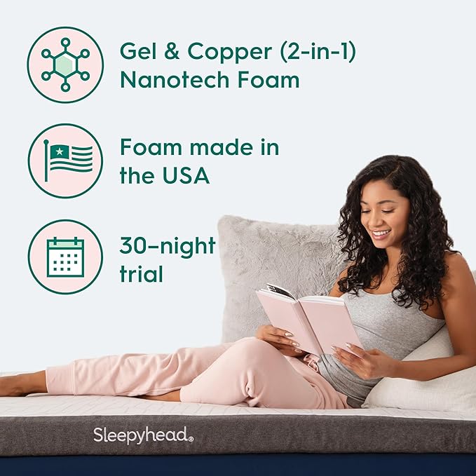 Sleepyhead Full XL 3 Inch Mattress Topper, Super Gel & Copper-Infused Memory Foam for College Dorm Beds, Cooling & Support, Made in USA, Removable Washable Cover, CertiPUR-US® Certified (XL Full 3")