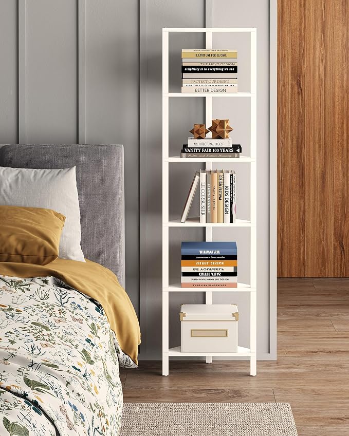 TUTOTAK 6-Tier Corner Bookshelf,Corner Shelf for Small Space, Narrow Display Corner Shelf Stand with Storage Rack, for Living Room, Bedroom, White BS05BW006 - Image 4