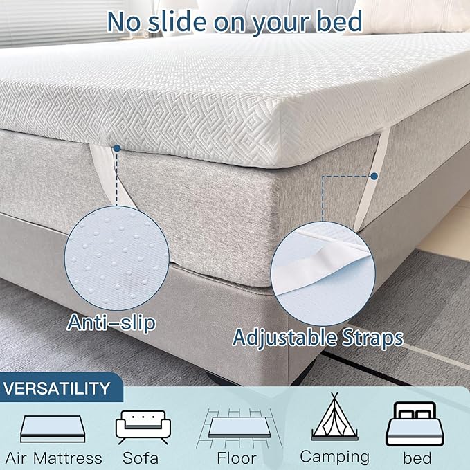 Airensky Twin XL Mattress Topper, 3 Inch Gel Memory Foam Mattress Topper for College Dorm Ventilated Soft Mattress Pad Topper with Washable Cover for Pressure Relief Back Pain, CertiPUR-US Certified